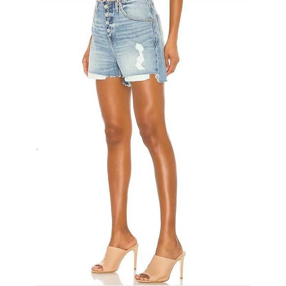 NEW HUDSON distressed in ritual wash sloane step hem shorts in ritual blue - Picture 2 of 4